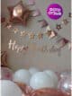 Гирлянда Happy Birthday растяжка курсив розовое золото декор