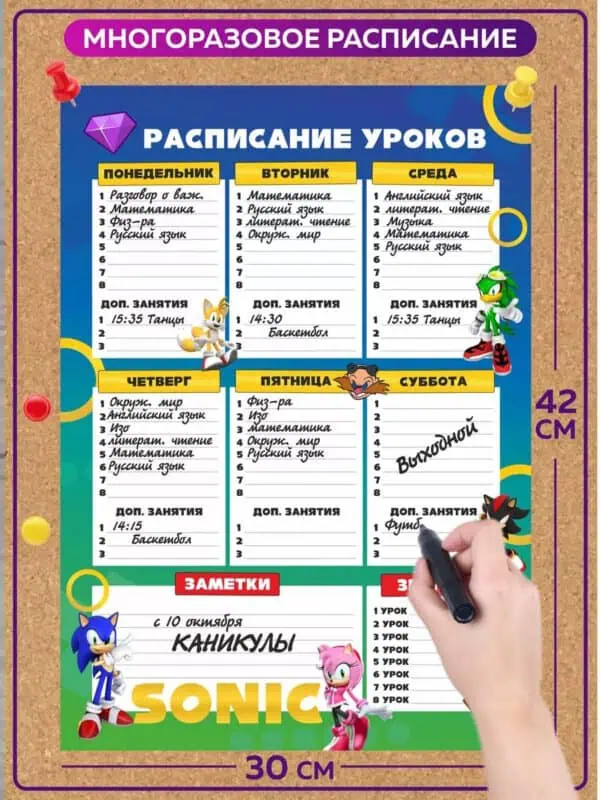 Расписание уроков многоразовое Соник