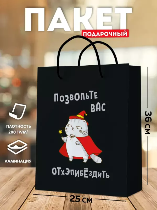 Подарочный пакет 25×36 см — Котик | Плотная бумага 200 г/м² | Ламинация | Пакет для подарков